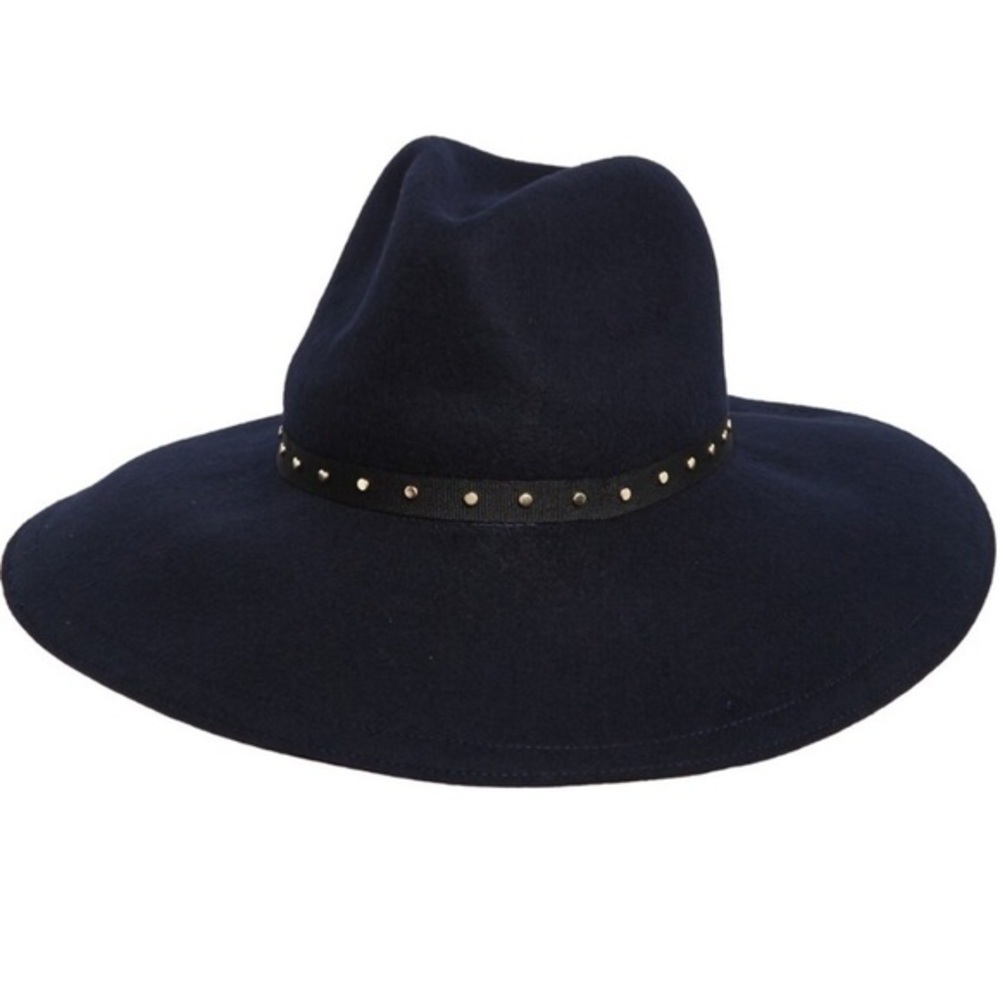 Ted Baker Rosieyy Navy Blue Wool Stud Detail Wide Brim Hat Size S/M NWT - Picture 1 of 8